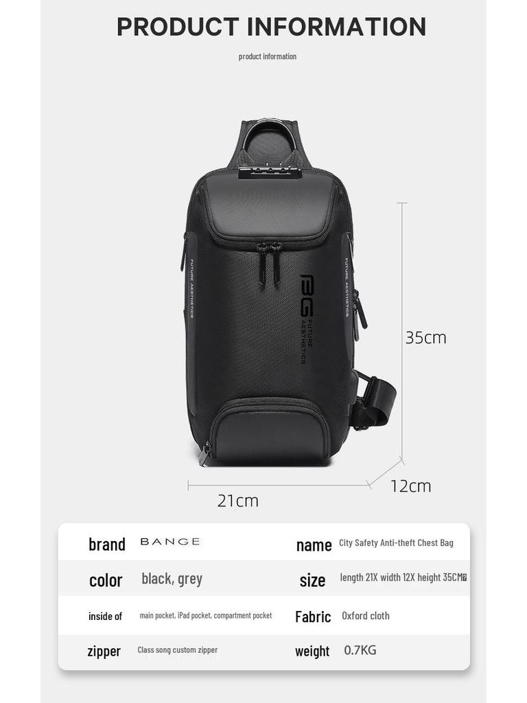 BANGE Men's Trendy Large Capacity Chest & Shoulder Sling Bag