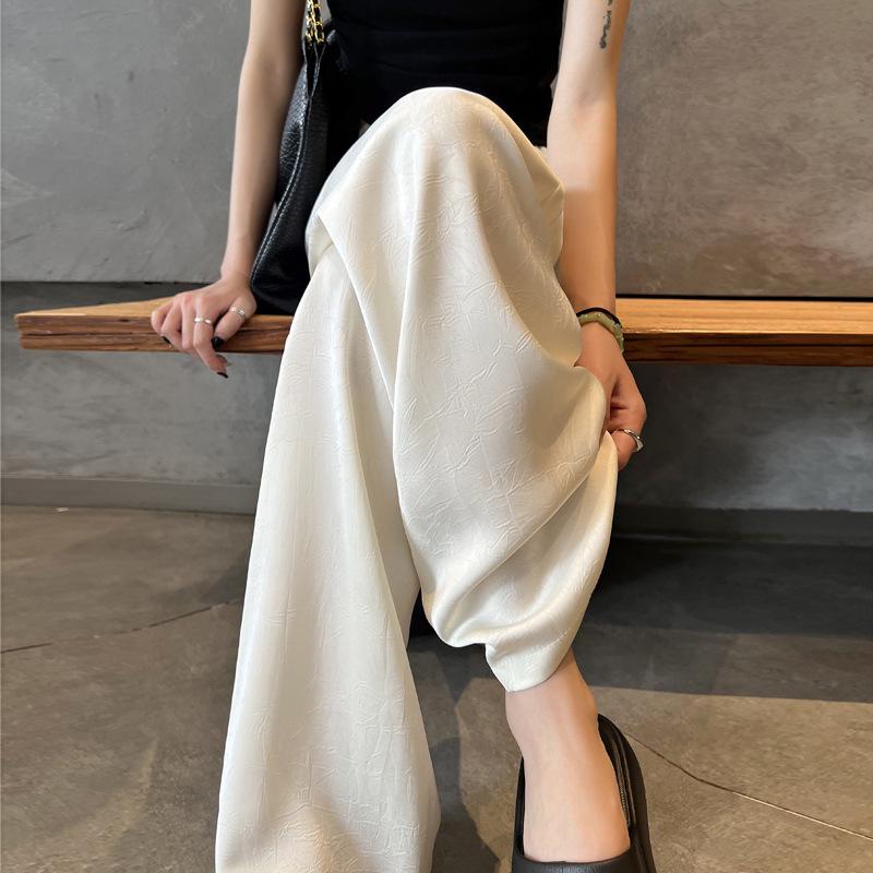 Women's High Waist Satin Ice Silk Wide Leg Pants - Sun Protection, Lightweight & Cooling