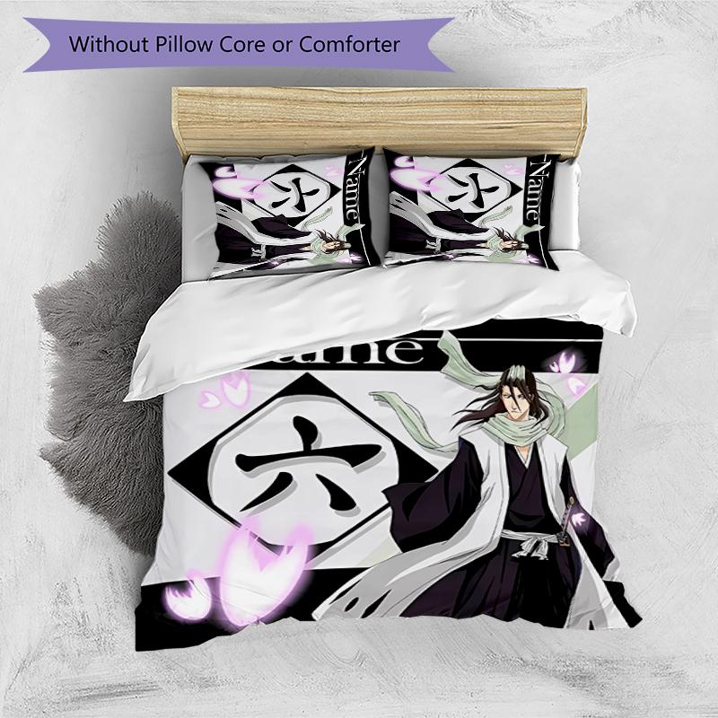3pcs Custom Name Byakuya Kuchiki Bedding Set Duvet Cover Closure Includes 1 Duvet Cover & 2 Pillowcases for All Seasons Bedroom Decor