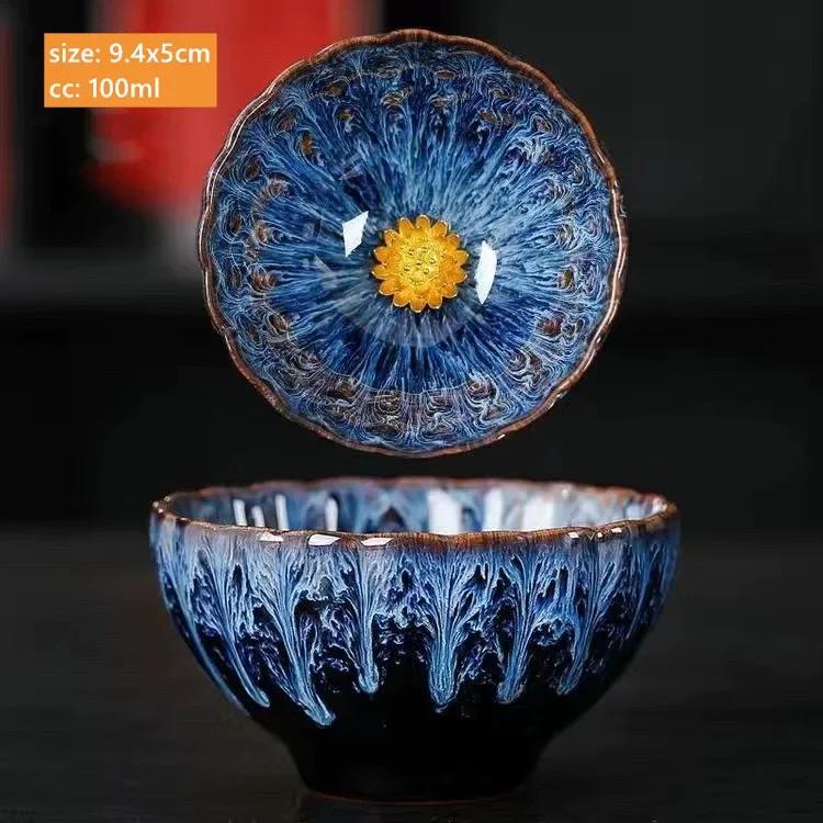 1Pc/140ml Colorful Peacock Tea Cup High-quality Ceramic Master Cup Antique Kiln Meditation Teacup Household Small Tea Bowl See options chart