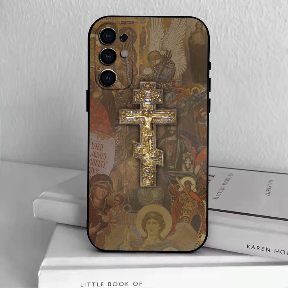 O-Orthodox Cross Phone Case For Samsung S25,S24,S21,S22,S23,S30,Ultra,S20,Plus,Fe,Soft Silicone Black Cover