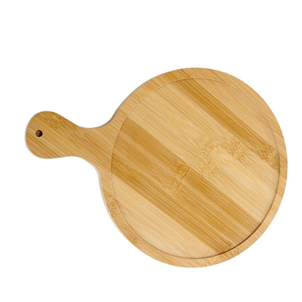 Round Pizza Serving Plate Bamboo Pizza Plate with Handle Multifunctional Food Serving Tray for Home Dining Restaurants