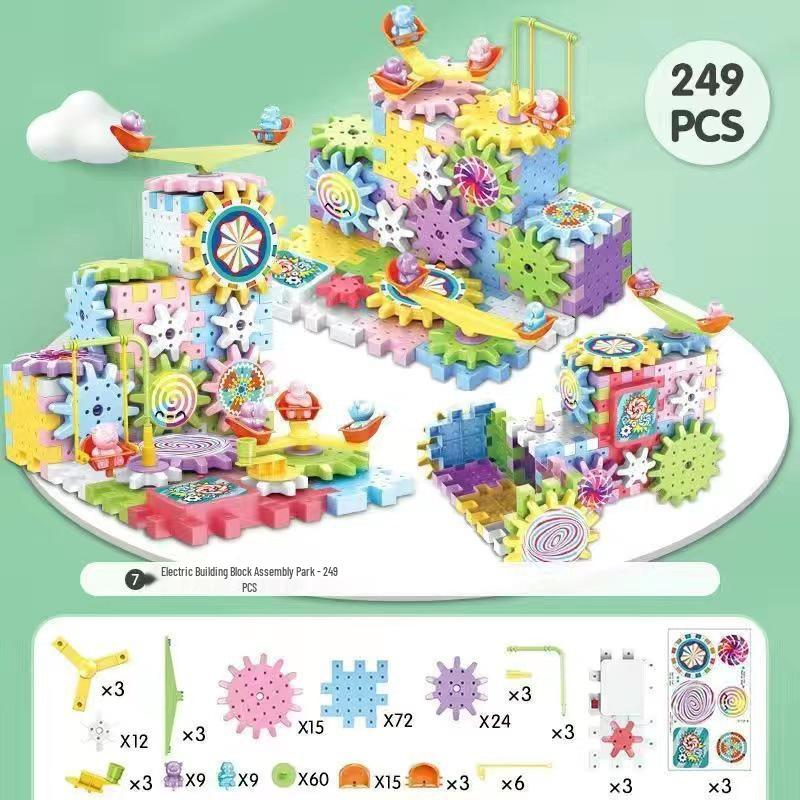 Children's Electric Rotating Gear Building Set - Large Particle Educational Toy
