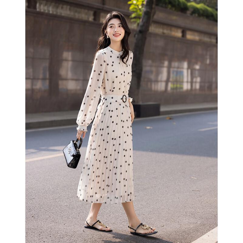 Rochie Midi Elegantă Retro cu Buline și Falduri, Linie A