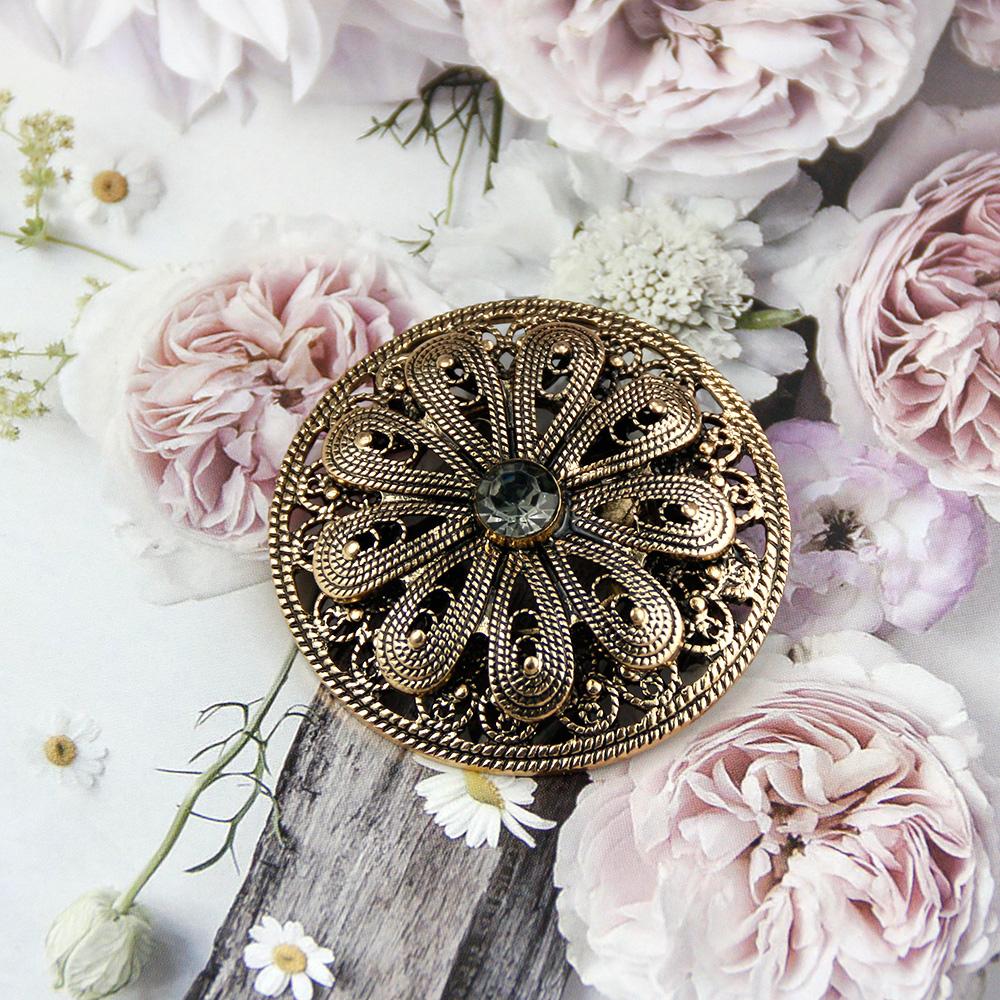 Gold Color Round Crystal Brooch Ladies Robe Brown Brooch Wedding Jewelry Gift