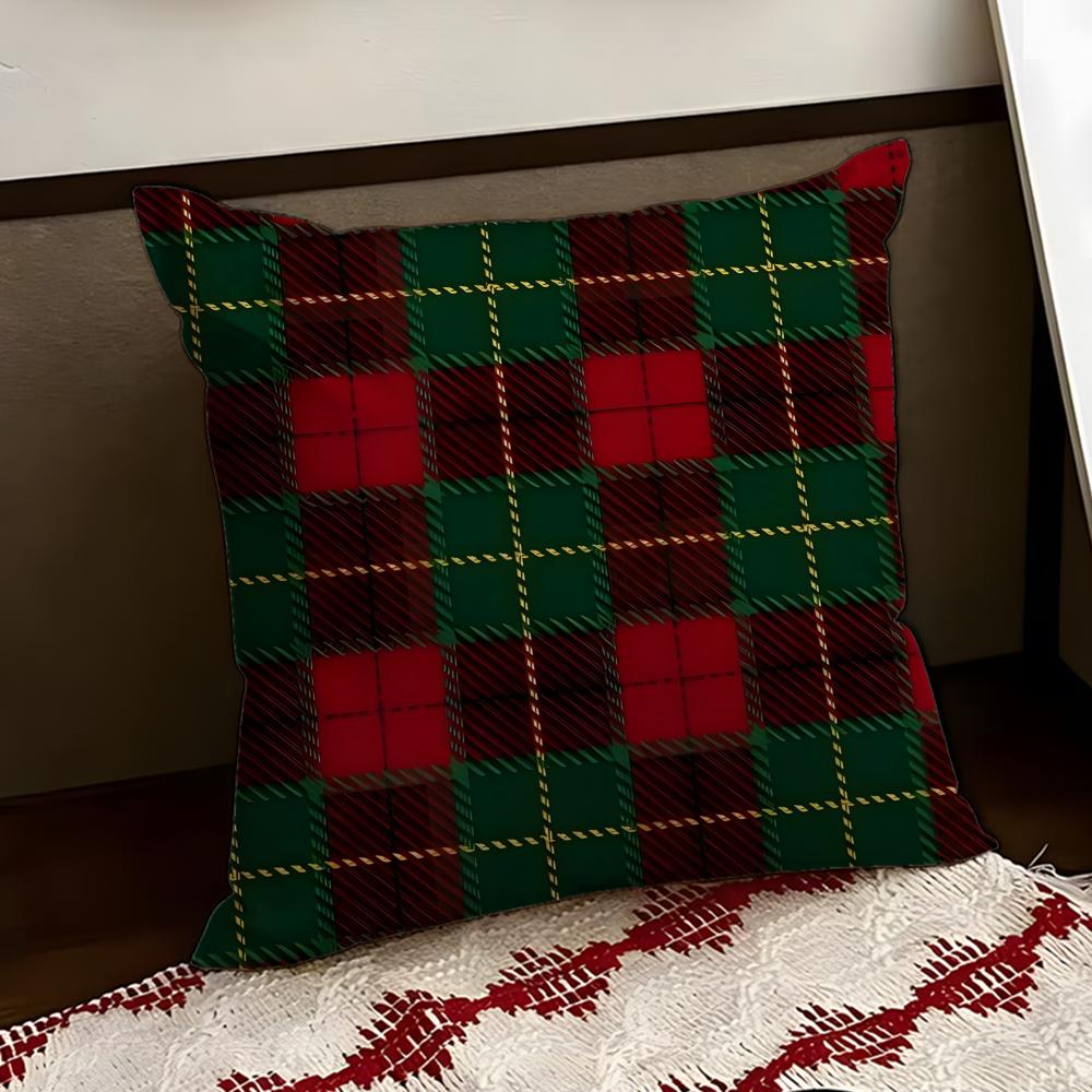 Christmas PPlaid Cushion Cover Reversible Soft Durable Pillow Cover Home  Car MultiScene Use for Daily Comfort