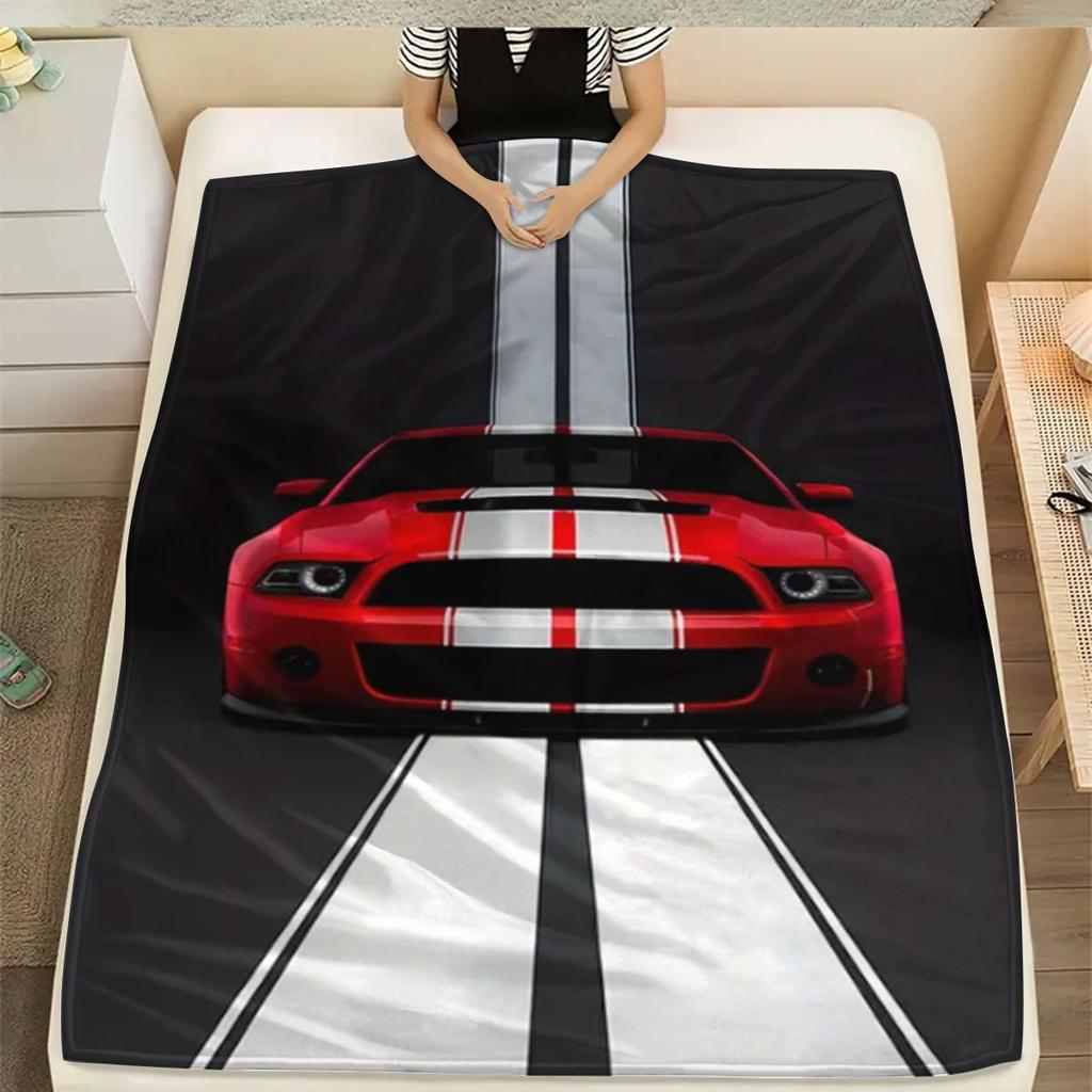 Red and white sports car pattern Flannel printed blanket suitable for all seasons suitable for living room office sofa travel