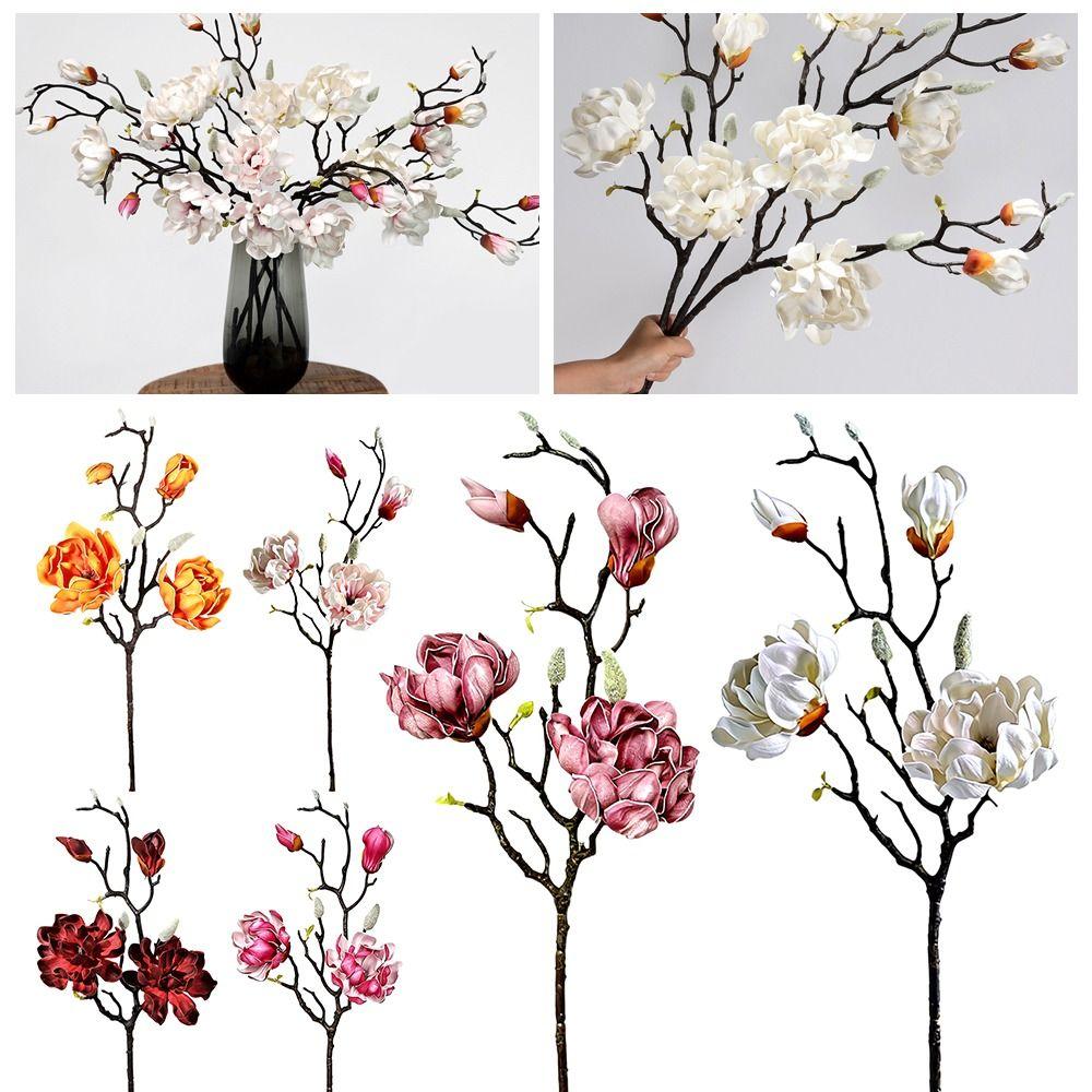 Multicolor Artificial Magnolia Flower Accessories PU Yulan Artificial Flower Chinese Style Small Buds Simulation Flower Stem
