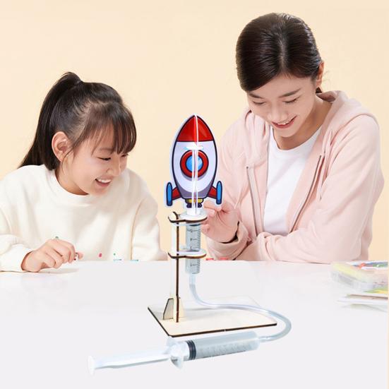 1 Sada DIY Model Raketometu Ručně Vyráběné Dřevěné Puzzle Vzduchem Poháněná Raketa Stavební Řemesla Děti STEM Vzdělávací Vědecký Experiment Hračka