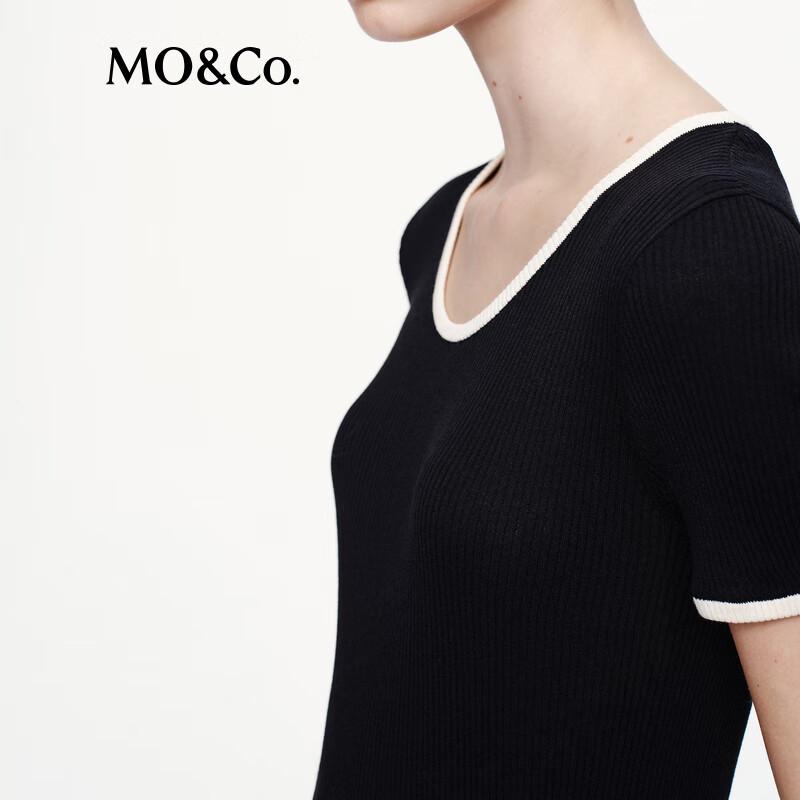 MO&Co. Color-block Trim Short Sleeve Knit Top