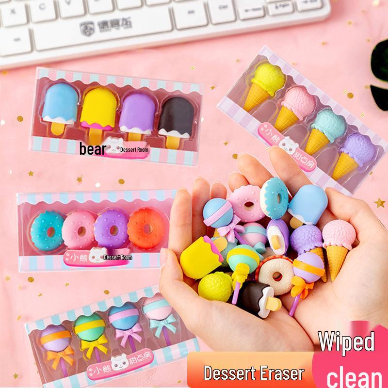 Creative Student Eraser Set: Ice Cream, Cake & Hamburger Cartoon Stationery Gift
