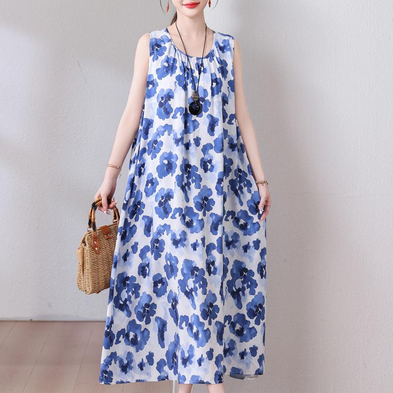 Plus Size Summer Long Dress for Women Clothes Elegant Sleeveless Loose Casual Dress
