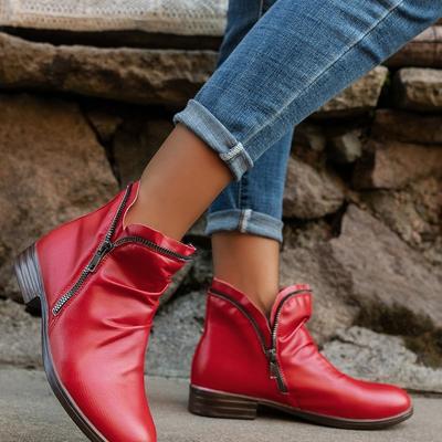 Herbst und Winter neue europäische und amerikanische runde Zehenpartie eckiger Absatz große Größe doppelseitiger Reißverschluss kurze Stiefel Damen Martin Stiefel Damen
