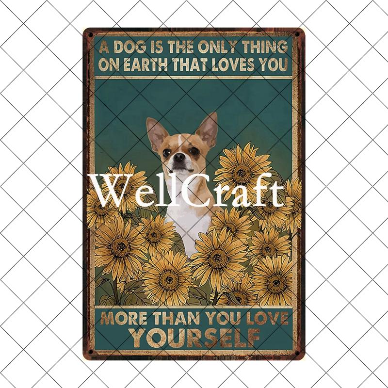 [ Wellcraft ] Chien Chihuahua Animal de Compagnie Sous la Douche Vin Bain Boutique Art Métal Étain Panneau Mur Poster Peinture Fer Pub D-04 20*30 CM