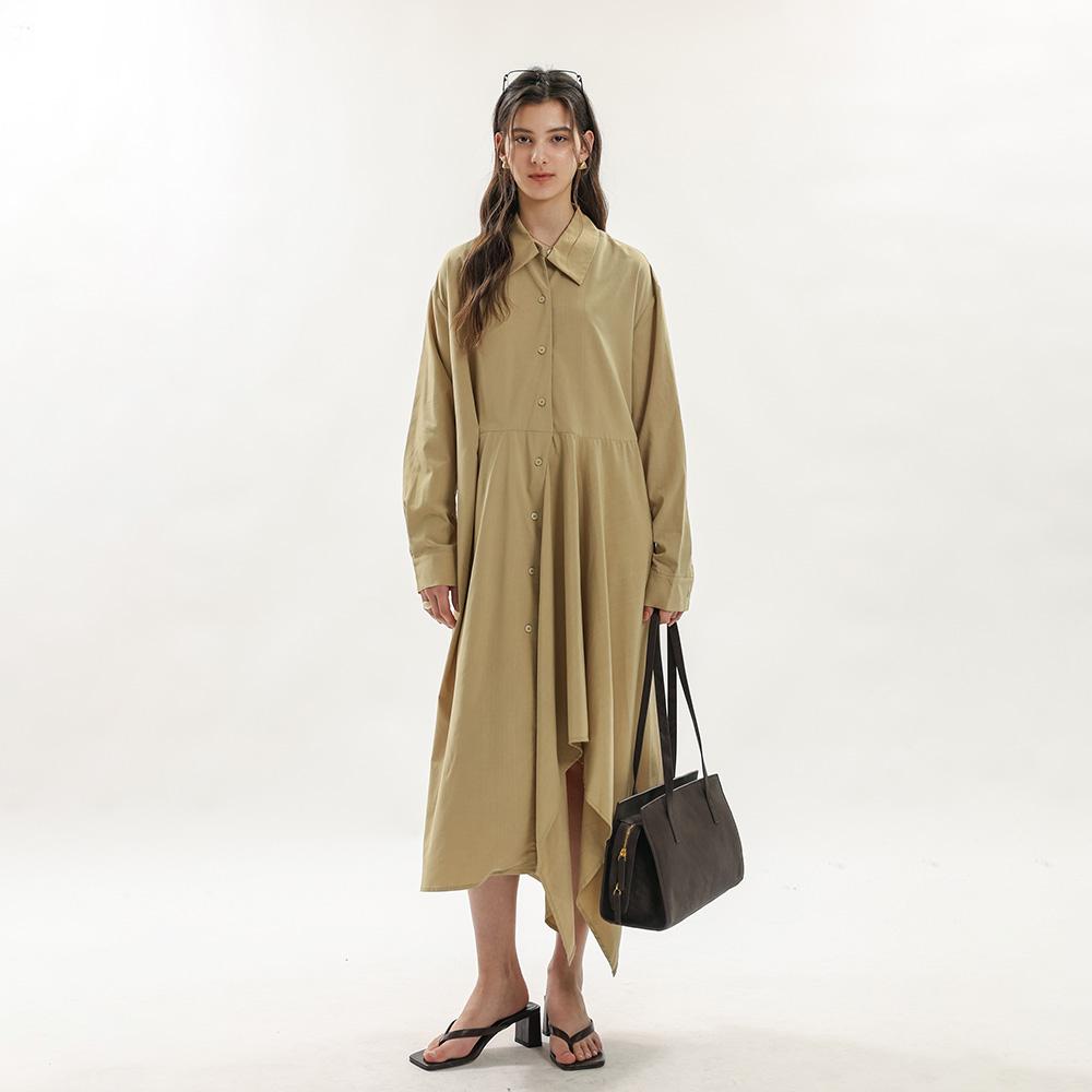 Wednesday Delight Wd_Draped Shirt Dress_Beige