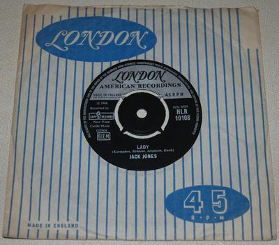 7inch Record JACK JONES - Lady HLR10108 London Records, 1966 UK Pop Used