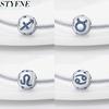 White Zircon Twelve Zodiac Signs Simple Authentic Original Copper Metal Charm Bead Components Gemini Virgo Bead Components Compatible With Bracelet