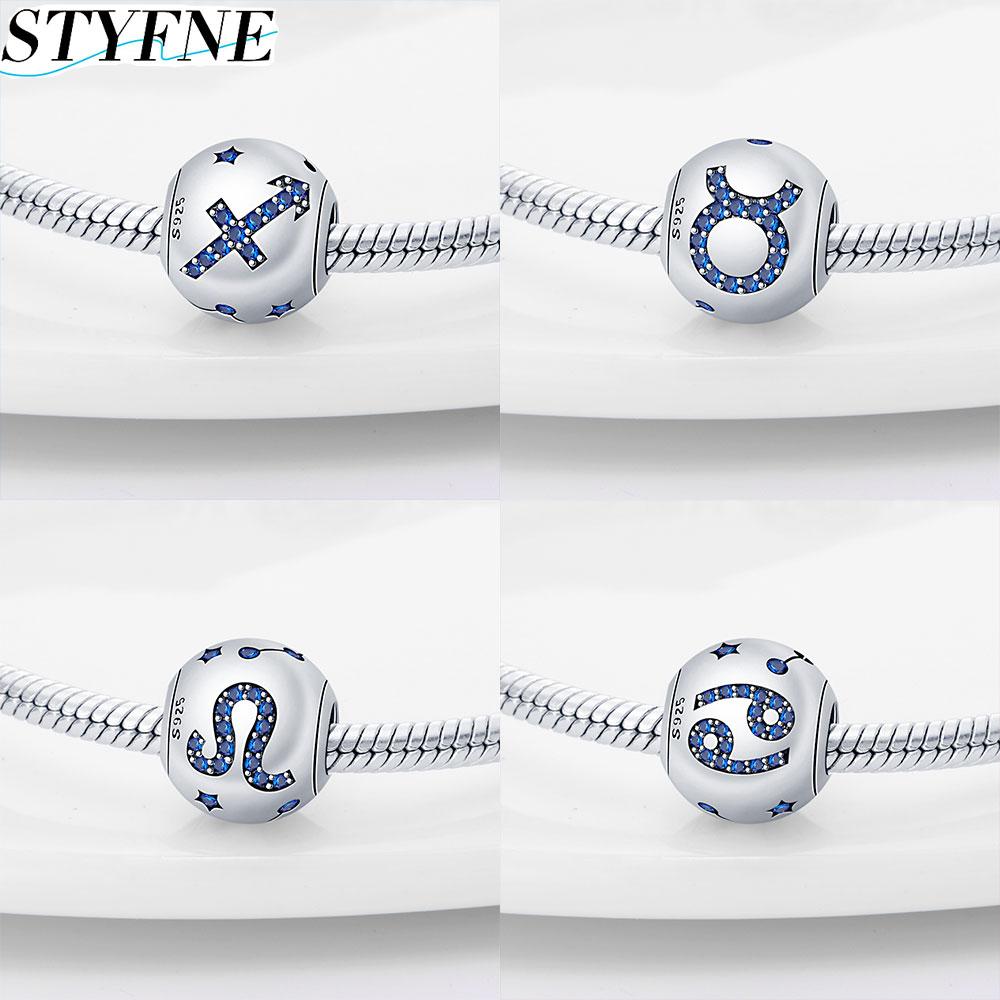 White Zircon Twelve Zodiac Signs Simple Authentic Original Copper Metal Charm Bead Components Gemini Virgo Bead Components Compatible With Bracelet