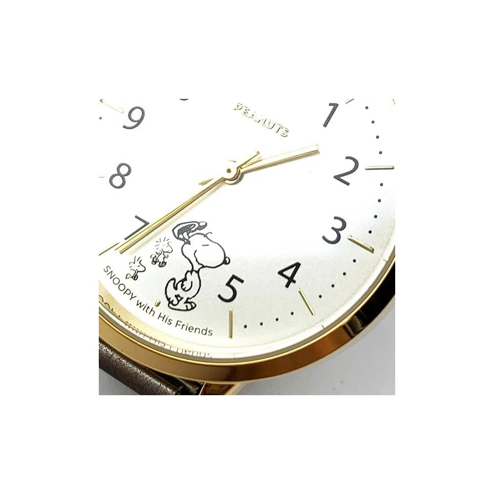 Fieldwork Snoopy Analog Watch with Metal Band and Accordion Strap for Women Brown