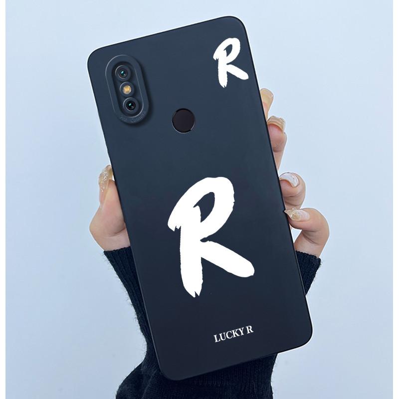 Lucky Initial Letter Phone Case For Xiaomi Mi A2 (Mi 6X) Casing Full Protect Camera Lens Shockproof TPU Soft Matte Cover Bumper