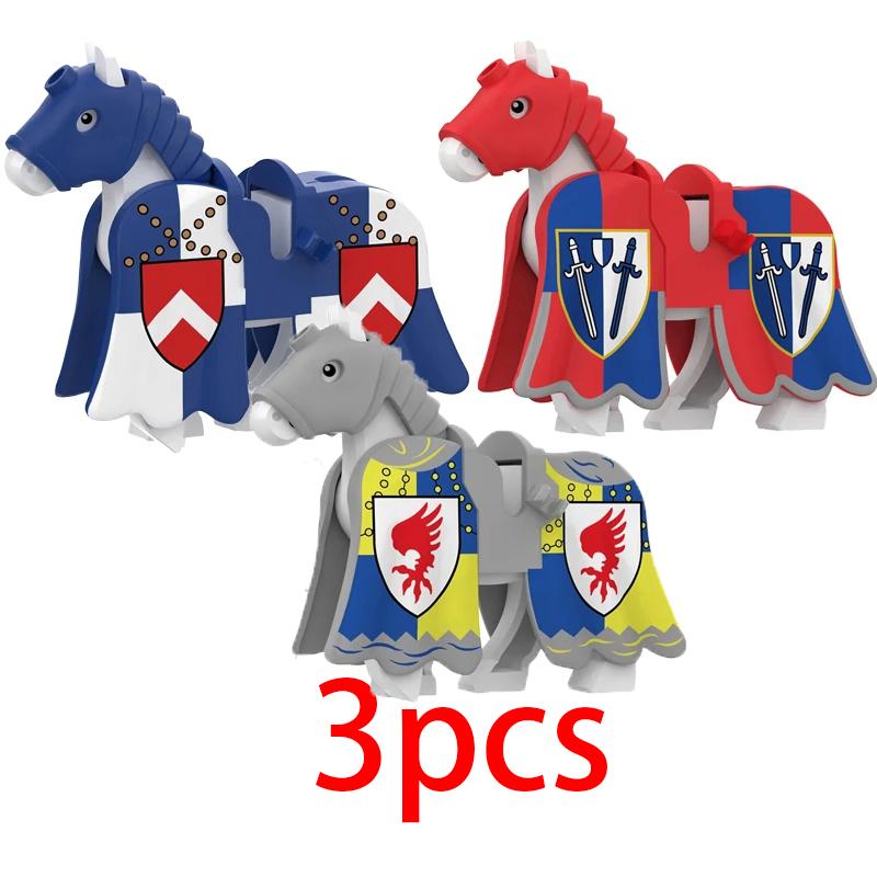 Mittelalterliche Militärburg Ritter Bausteine Reitpferd Wolf Bär Elefant Tier Weste Waffe Fahne Sattel Spielzeug Ziegelstein Geschenk A06