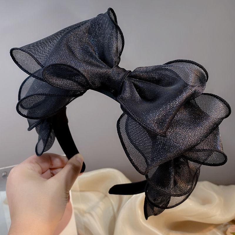 Elegant Black Mesh Bow Headband for Women - High Skull Top, Chic Hair Accessory.