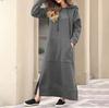 Herbst und Winter neue lockere Strick-Kapuzen-Langkleid Fleece-Pullover Freizeit-Modekleid große Tasche Rock