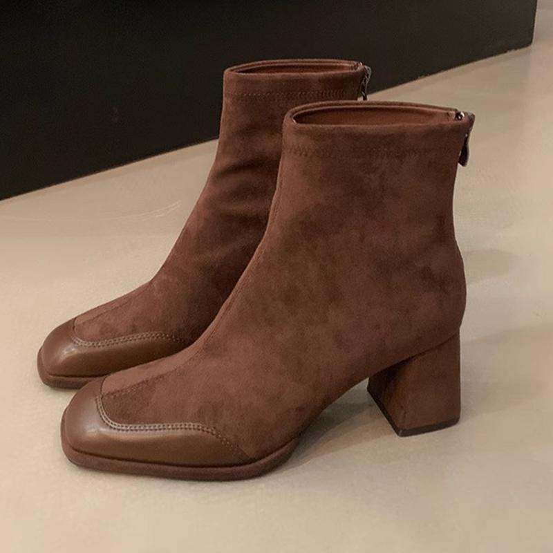 Square Toe Women Ankle Boots Suede Elegant High Heels Shoes 2025 Trend Winter Fashion Chunky Pumps Classic Goth Chelsea Botas