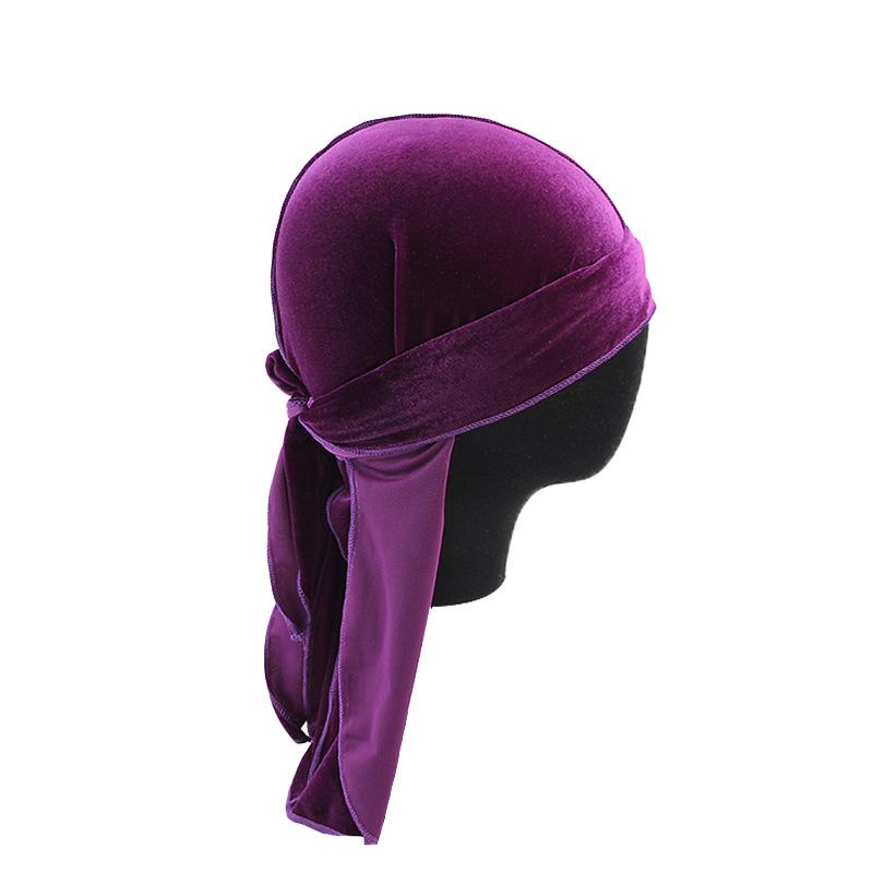 Vintage Velvet Durag Solid Color Lace Up Head Wraps Soft Bandana Elastic Turban Cap Comfortable Cycling Hats For Women & Men