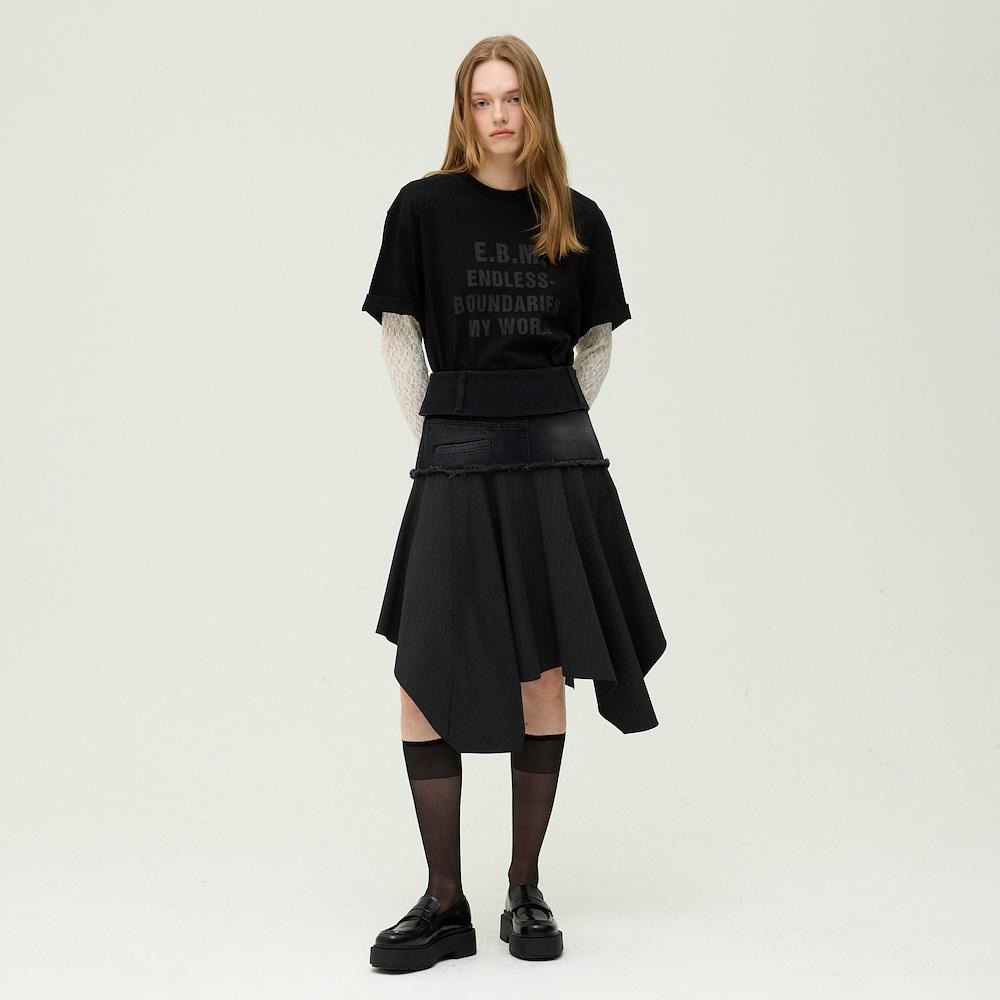 Ibiem Asymmetrical Denim Flare Skirt Emq2Dsk020
