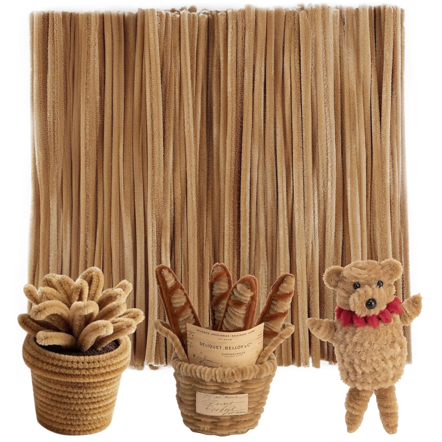 

100/200/300 Pieces Light Brown Pipe Cleaners, Thick Fluffy Chenille Stems, Pipe Cleaner Crafts for Arts & Crafts 100pcs світло-коричневого кольору