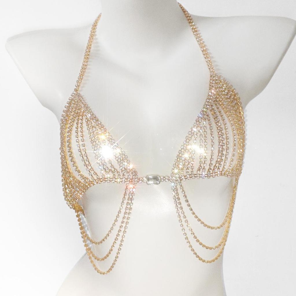 Rhinestone Tassel Bikini Bra Body Chain - Women's Nightclub Fashion