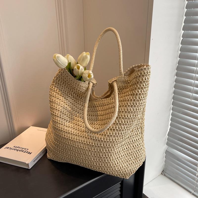 2026 Spring/Summer Women's High-End Straw Woven Tote Bag - Large Capacity Beach Bag