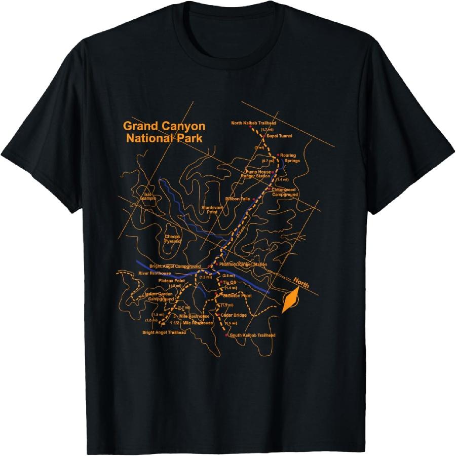 Grand Canyon National Park Trail Map T-Shirt Hiking Love Tee T-Shirt S