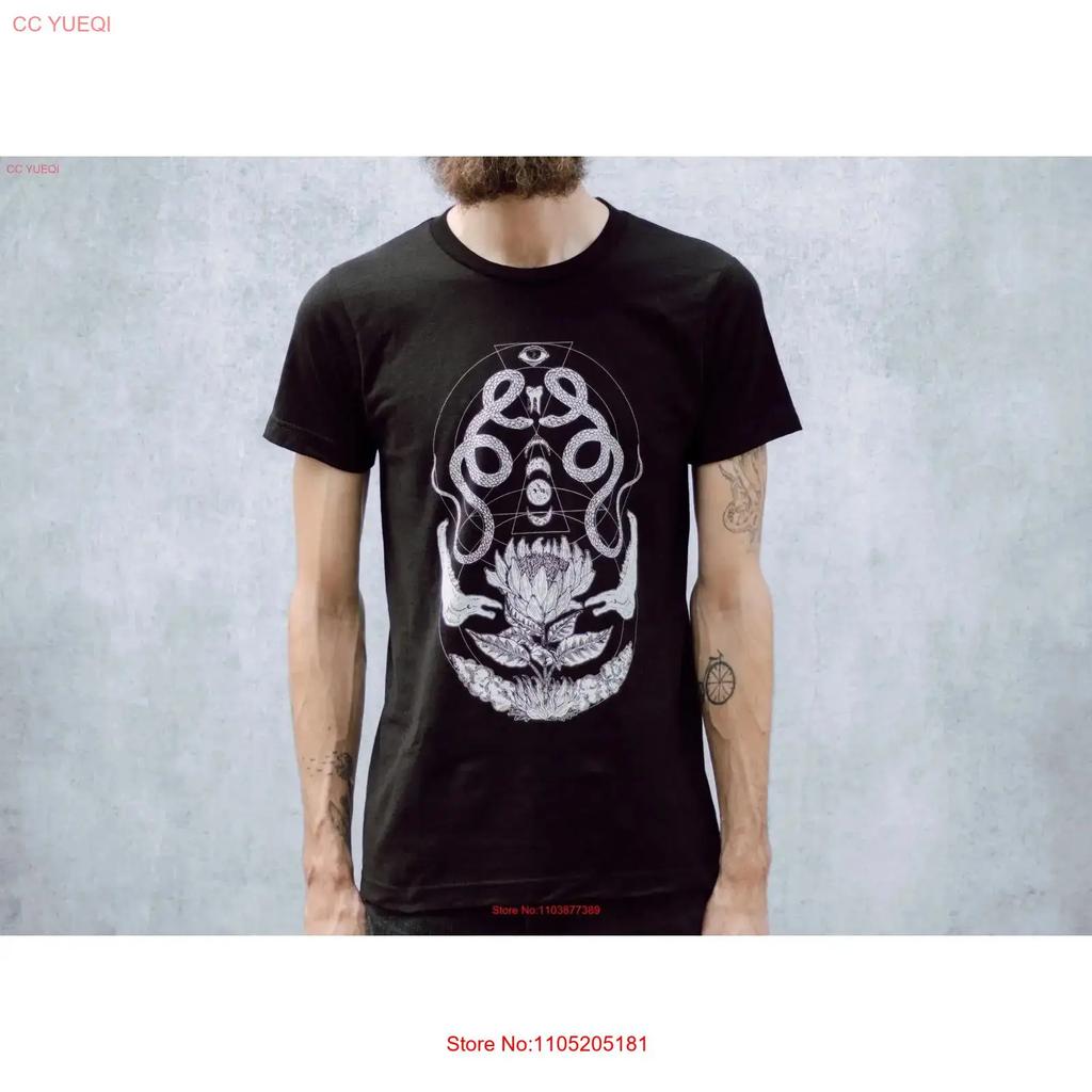 Geometric Snake and Bone Moon Phases Floral Black T Shirt vintage Washed Casual Stretched Breathable Stylish homme Soft graphic