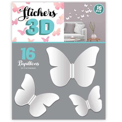 [Q8028] - 16 White 3D 'Butterflies' Stickers - Sheet 30x22 Cm