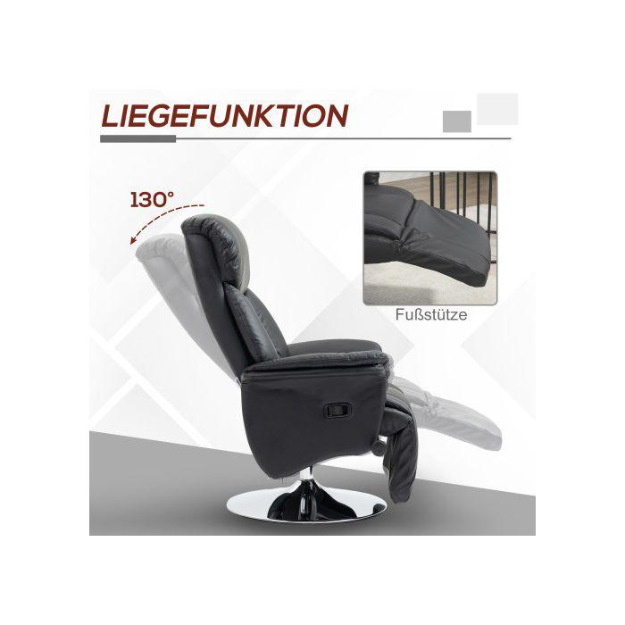 Armchair - MUVOE - Reclining - Black Faux Leather - Adjustable Backrest - Extendable Footrest
