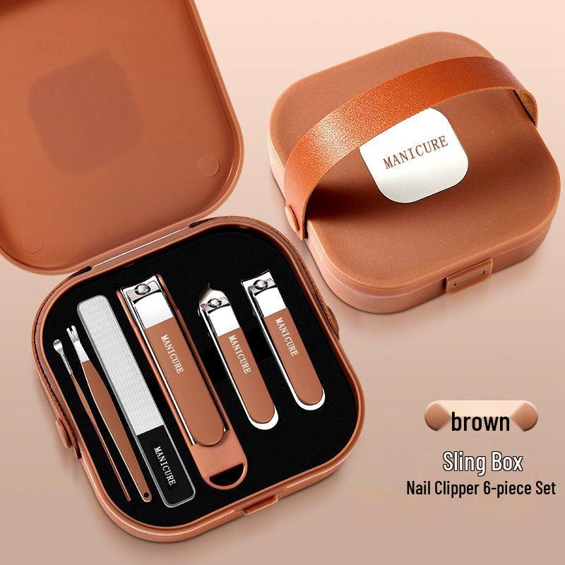 Stainless Steel Nail Clippers Set: Portable Mani-Pedi Tools with Ear Pick, Pedicure Knife, Oblique Clippers, and Dead Skin Scissors.