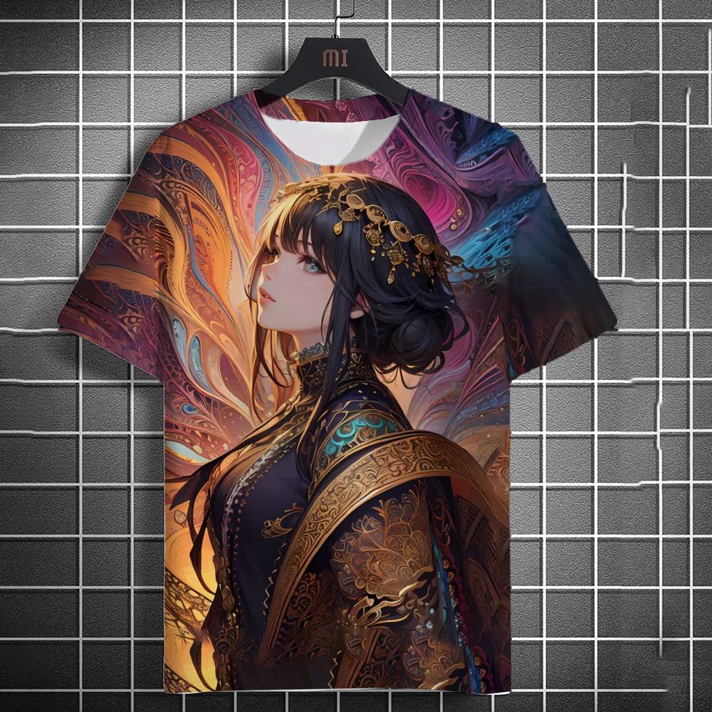 Anime Girl Print T Shirt Men 3D Print Men's Clothing Harajuku Street Mens Clothing T-shirts for Men Anime Graphic T Shirts Tops