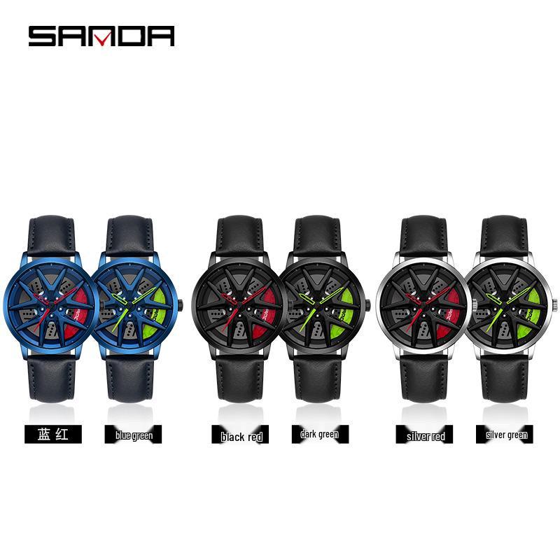 Classic Men's Quartz Watch - Car Wheel Style, Steel Band, Trendy & Casual