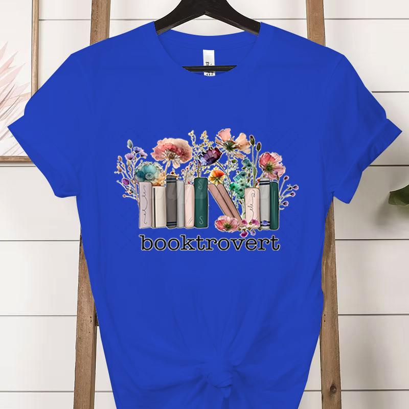 Booktrovert Fashion Casual Tshirts Funny Book Lover Summer Short Sleeve Tee Trendy Vintage Bookish Flower Classic Tops Clothes