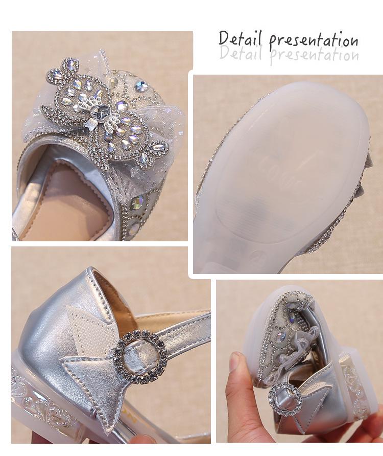 Bow High Heel Girls' Sandals: Summer Closed-Toe Crystal Princess Shoes 2025 - Soft Sole for Comfort