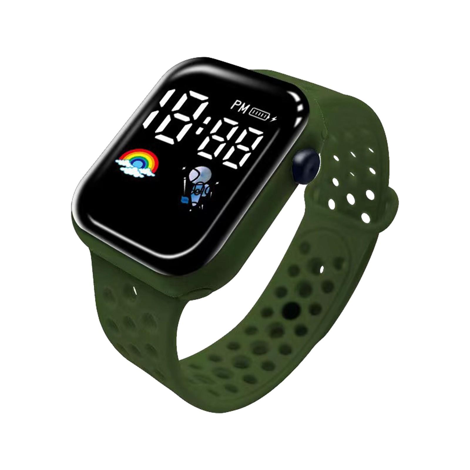 

Детские часы, подходящие для студенческих уличных электронных часов, время отображения экрана часов One Size темно-зеленого