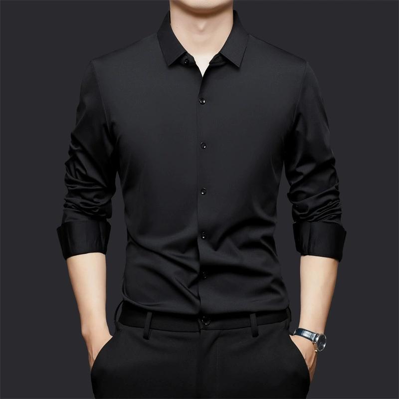High Stretch Men Business Shirt Long Sleeve Anti-wrinkle Non-ironing Slim Fashion Casual Social Solid Formal Office White Shirt