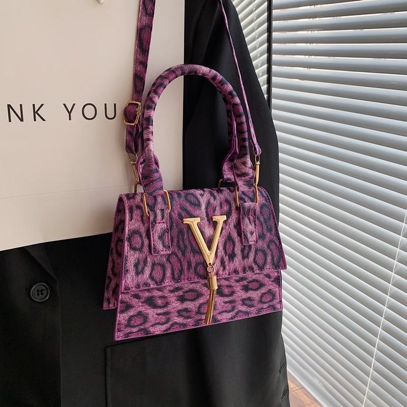 Trendy Retro Leopard Print Casual Shoulder Bag Stylish Small Square Purse In Black Green Purple Brown