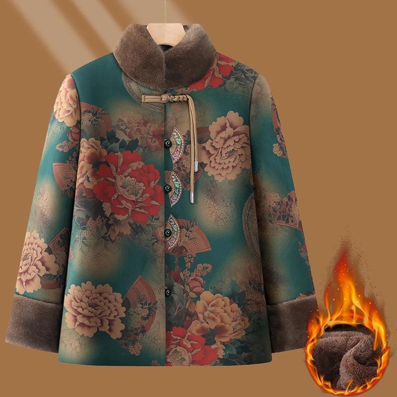 

Толстая хлопковая куртка бабушки на флисовой подкладке, идеально подходит для пожилых женщин или на день рождения жены, костюм тан 4XL (130-145 jin)