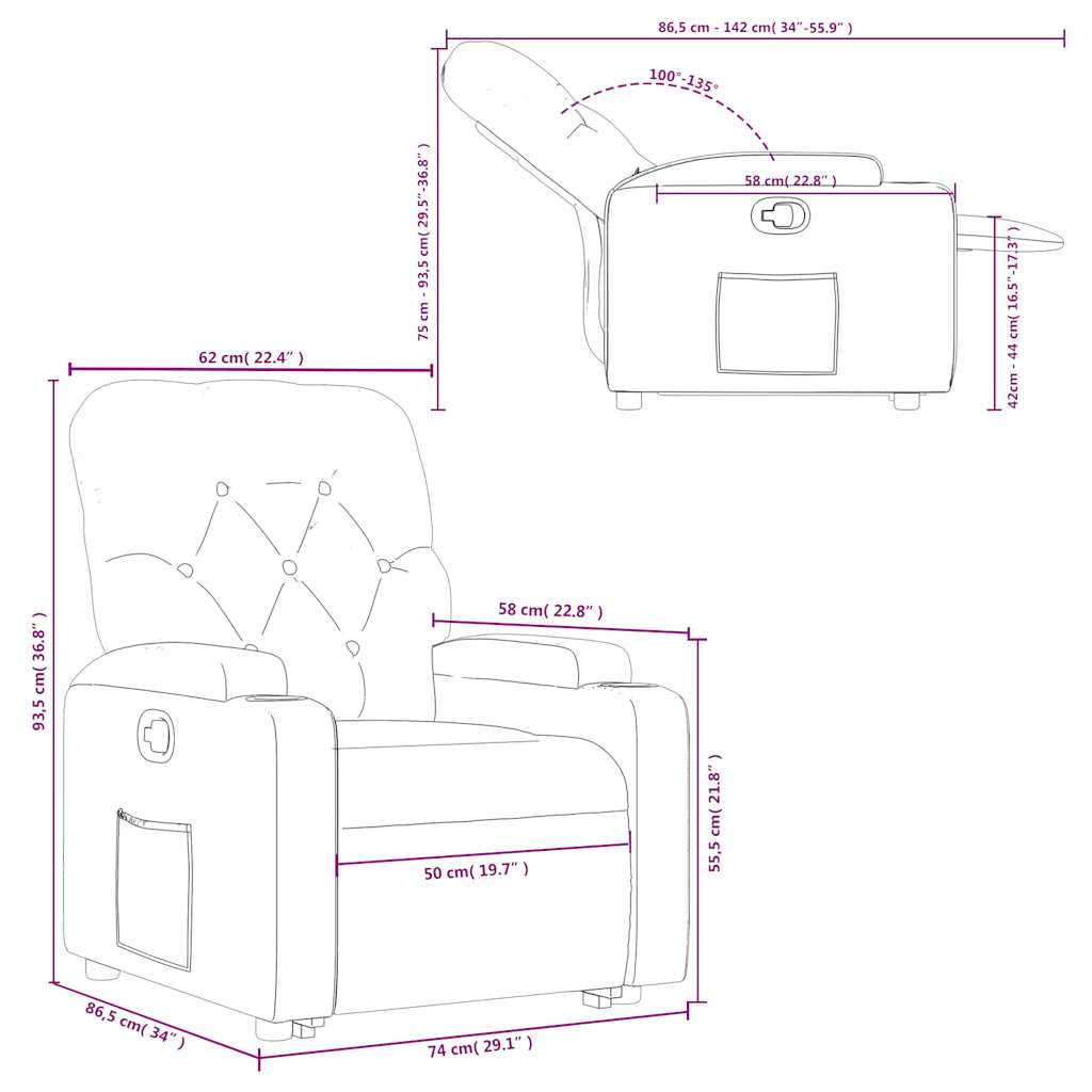 Recliner with Rising Aid Cappuccino Brown Artificial Leather