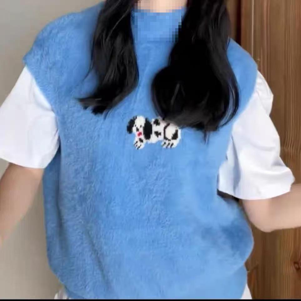 Zhao Zhaoyi Inspired Blue Knitted Vest - Women’s Retro Sleeveless Sweater for Spring & Autumn Layering
