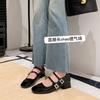 French Mary Jane Shoes Women's High Heel Black Patent Leather Summer 2025 New Square Head Rhinestone Buckle with Thick Heel Single Shoes