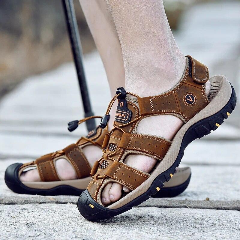 Genuine Leather Men Shoes Summer Large Size Men's Sandals Men Sandals Fashion Sandals Slippers